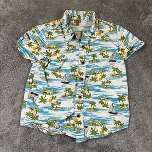 Maximus Rex Boys Tropical Island Palm Tree Sailboat Button Down Shirt Size 6